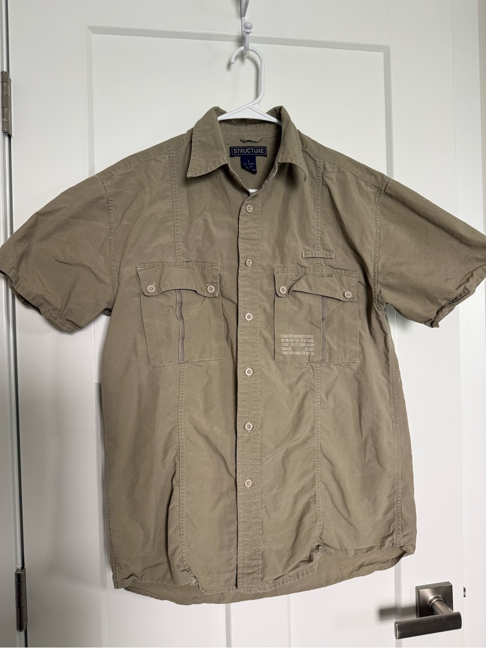 Vintage STRUCTURE Utility Shirt in khaki outdoorsman fisherman 100% cotton
